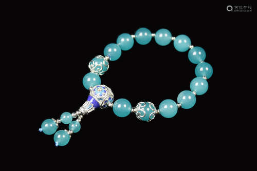 [Chinese] An Amazonite Bead Bracelet with Tibetan Silver