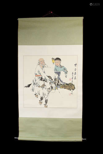 A Chinese Painting Scroll of Laozi, sealed and signed as 