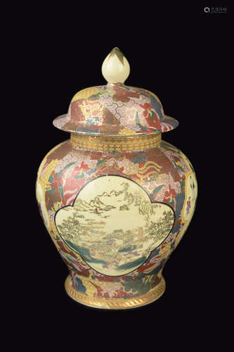 A Japanese Style Portrait Lidded Jar with Windows of Story Portrait