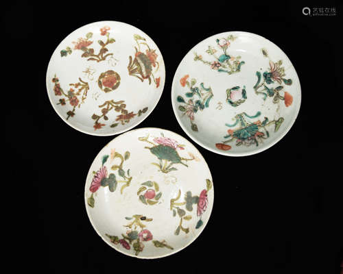 A Set of Three Republic Era Chinese Famille Rose Porcelain Plates with Lotus Pattern