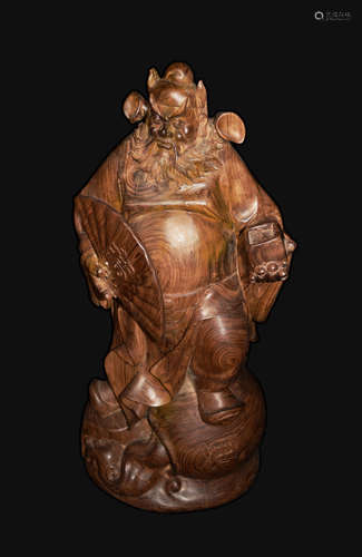 A Huanghuali Wood Carved Zhongkui Statue