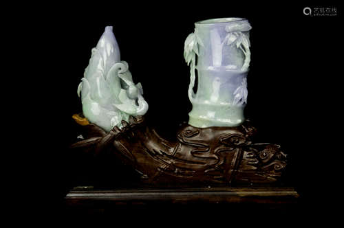 Green with purple Jadeite Bamboo Decor Piece 