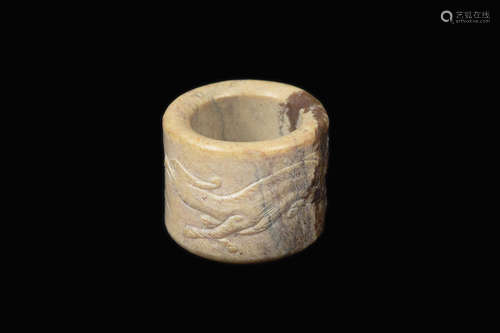 [Chinese] A Han Dynasty Style Old Jade Thumb Ring with Carving of a Fox