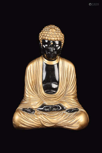 [Chinese] A Pottery Black and Gold Glazed Sitting Buddha