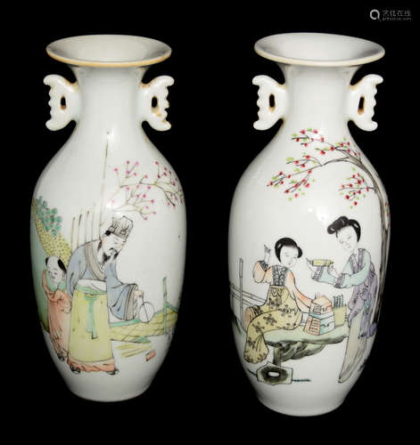 Famille Rose Porcelain Vase with Portrait from Republic Era of China (Pair)