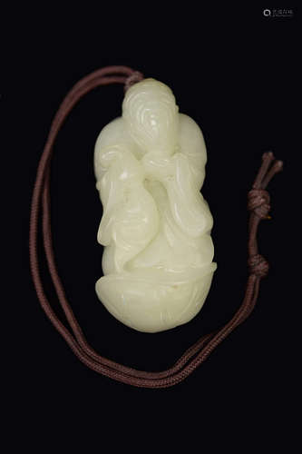 [Chinese] A White Jade Carved Fisherman Ornament