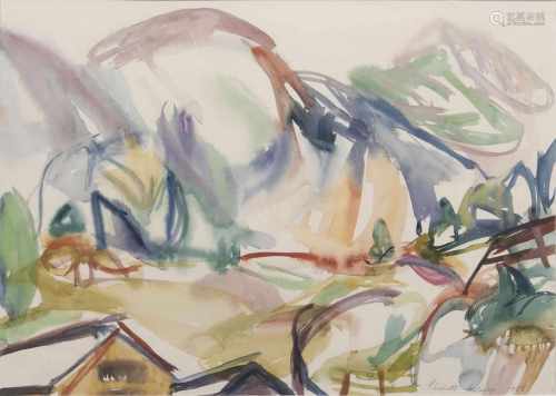 Charlotte Hilmer(Hamburg 1909 - Hamburg 1958)Bergige LandschaftAquarell, 38 x 52 cm, r. u. sign. und
