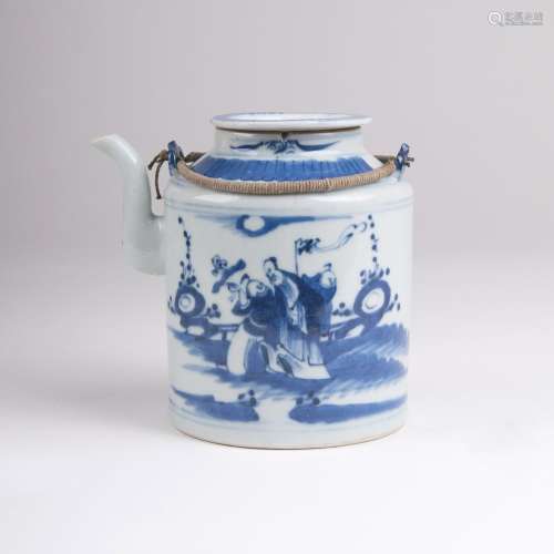 Blau-weiß Teekanne mit figürlichen SzenenChina, späte Qing-Dynastie (1644-1911). Porzellan.