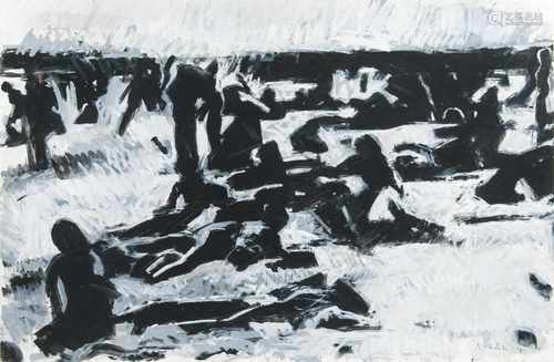 Kai Sudeck(Lübeck 1928 - Ratzeburg 1995)Menschen am Strand1983, Tempera, Tusche und Kohle/Papier, 69