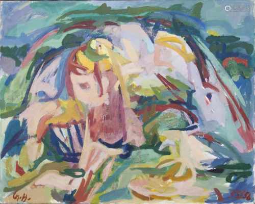 Charlotte Hilmer(Hamburg 1909 - Hamburg 1958)Abstrakte LandschaftÖl und Tempera/Lw., 75,5 x 92,5 cm,