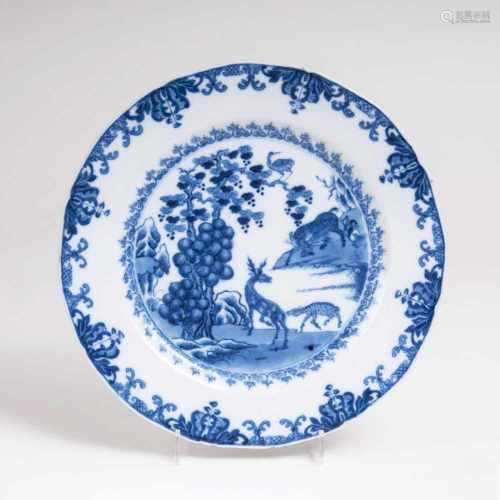 Blau-weiß Teller mit HirschenChina, Qianlong-Periode (1736-1795). Export-Porzellan,