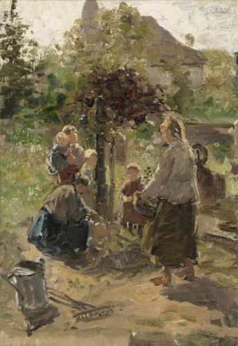 Friedrich Kallmorgen(Altona 1856 - Grötzingen 1924)Kinder im GartenÖl/Lw., 50,5 x 35 cm, l. u.