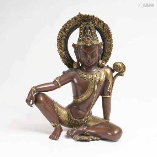 Prächtige Figur des 'Avalokiteshvara'Sinotibetisch, 18./19. Jh. Bronzevollguss, teils kupferfarben