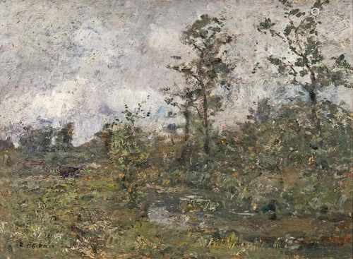 Rudolf Höckner(Wolkenstein 1864 - Bad Mergentheim 1942)Landschaft mit FlußÖl/Papier/Holz, 30 x 40