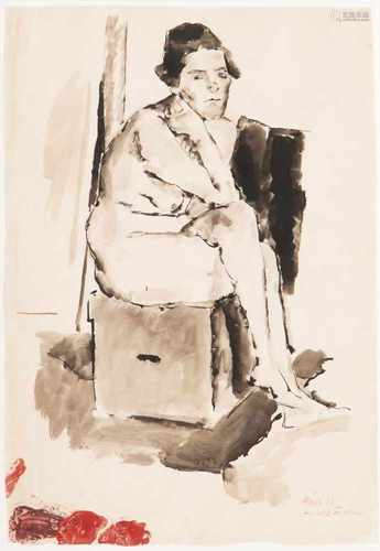 Arnold Fiedler(Hamburg 1900 - Hamburg 1985)Sitzender AktLavierte Federzeichnung, 63,5 x 47,5 cm,