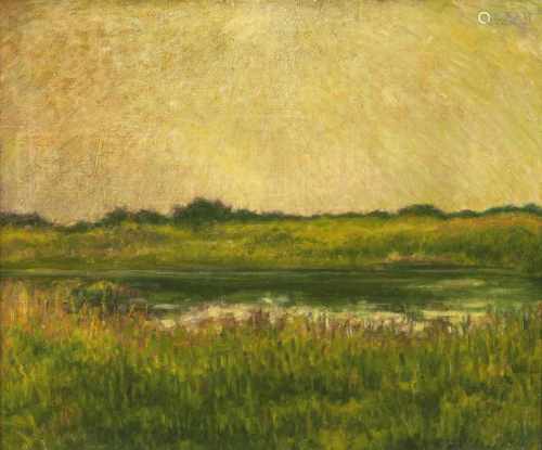 Arthur Illies(Hamburg 1870 - Lüneburg 1952)Sonne über FlusslandschaftÖl/Lw., 60 x 60 cm, verso auf