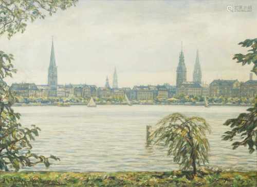 Otto Schulz-Stradtmann(Hamburg 1892 - Hamburg 1960)Blick über die BinnenalsterÖl/Lw., 60,5 x 80,5