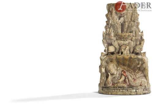 GOA, Travail indo-portugais - XVIIe siècle Groupe en ivoire sculpté à traces de polychromie, Jésus
