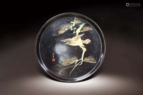 十九世紀 日本漆器松鷹茶盤
