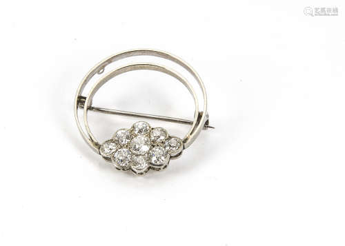 An Edwardian and later diamond brooch, the later 18ct white gold double hoop mount with a panel of