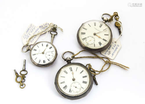 Three Victorian silver open faced pocket watches, one large example marked George F. Willis