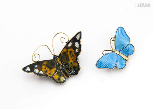 A David Andersen silver and enamel butterfly brooch, marked to reverse together with another