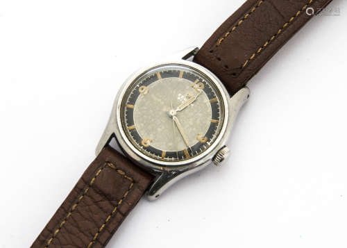 A c1950s Zenith Pilot stainless steel gentleman's wristwatch, 33mm case, two tone dial with Arabic