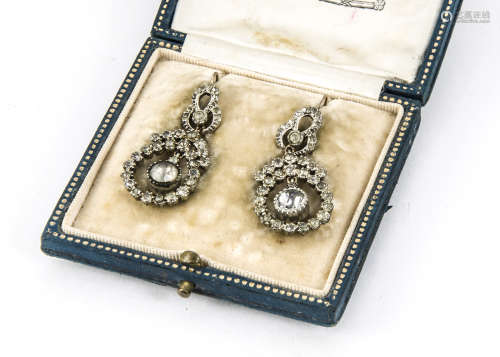 A pair of Edwardian paste set pendant earrings, presented in a W.Phillips box (3)