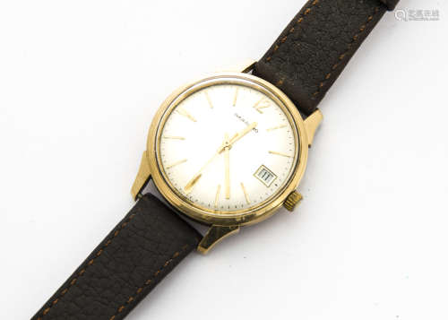 A 1970s Garrard automatic 9ct gold gentleman's wristwatch, 34mm case, satin dial with date aperture,