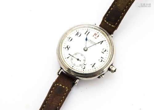 An early 20th century longlines silver gentleman's wristwatch, c1910, 35mm circular case, enamel