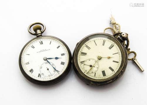 Two silver open faced pocket watches, one a continental late 19th century example, the other with