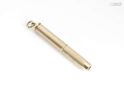 A 9ct gold propelling tooth pick, with engine turned decoration, 5.6g