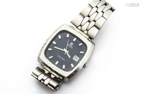 A 1970s Omega Seamaster Automatic stainless steel gentleman's wristwatch, 39mm case, square blue