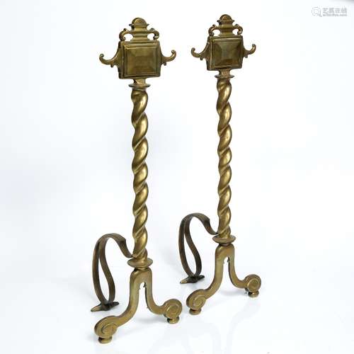 Pair of brass fire dogs 61cm high