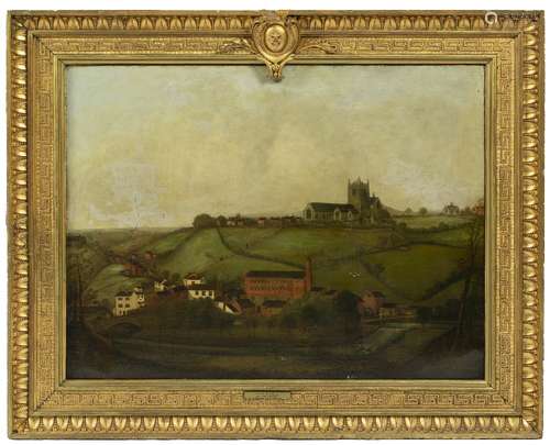 Isaac Findler (1809-1888) Cheddleton Church, oil, in a gilt frame, 84cm x 86cm