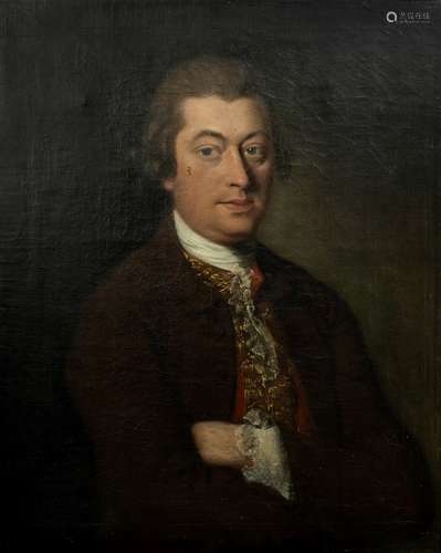 18th Century English school portrait of a gentlemen, half length, oil on canvas, 75cm x 60cm