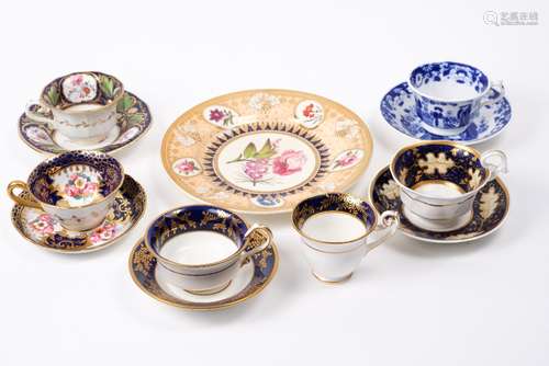 Group of English porcelain to include Spode trio 2721, late Coalport cup and saucer 4636, Alcock cup