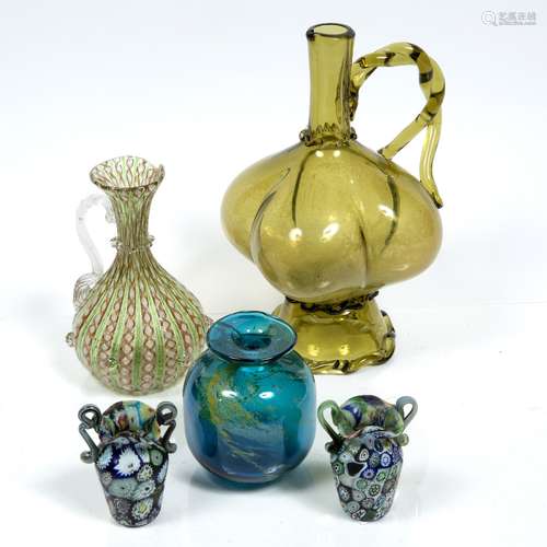 Quantity of modern glassware to include a Mdina style vase, a Venetian glass vase, a large green