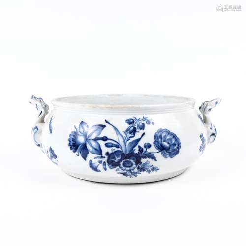 French blue and white porcelain ecuelle 19th Century, painted with flowers and insects, crossed