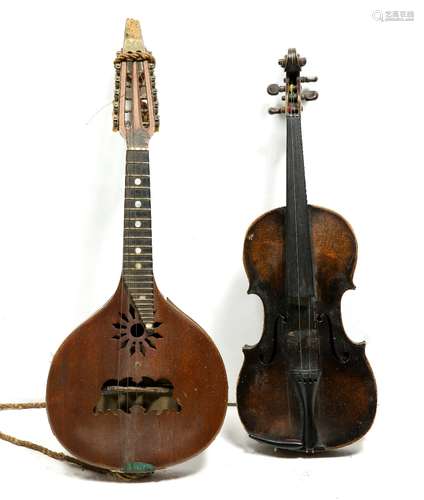 German violin 59cm and a zither (2)