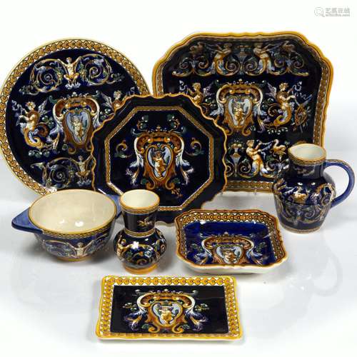 Collection of Gien pottery cobalt blue ground (8)