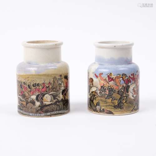 Two Prattware Jars 19th Century, the first, The Dragoon Charge Balaklava and the other Charge of the