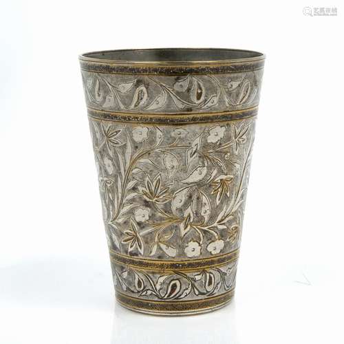 Cast beaker of tapering cylindrical form, with engraved decoration