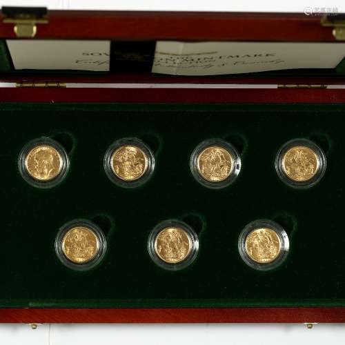 Sovereign Mint mark collection (cased) seven sovereigns of George V, limited edition number 910/958,