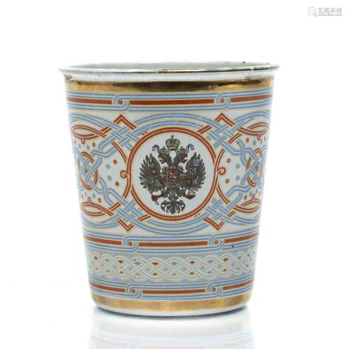 Russian enamel Khodynka cup Also known as 'The Cup of Sorrows', 10.5cm high Note: This was made