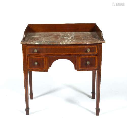 Mahogany satinwood bow front dressing table Edwardian, with marble top, 78 cm wide