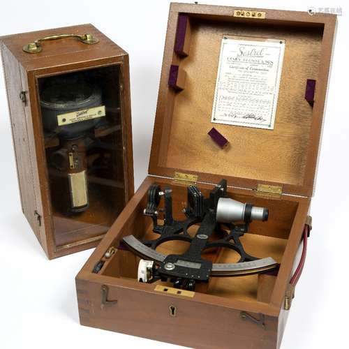 Sestrel hand bearing compass in a case, 22cm high and a sextant ,also by Sestrel, in original