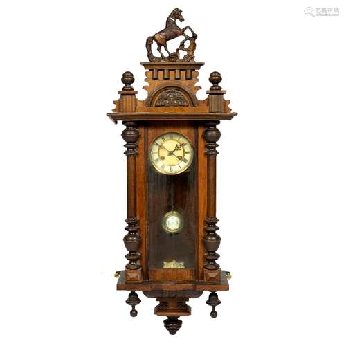 Walnut regulator type wall clock 19th Century, with striking movement, 99cm high