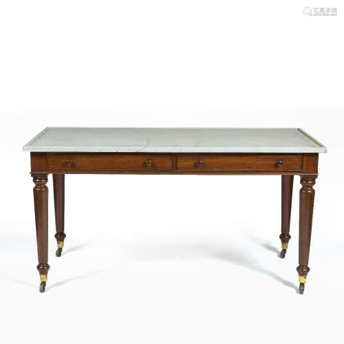 Mahogany and marble large side table 19th Century, in the manner of Gillows, 149cm across x 72cm