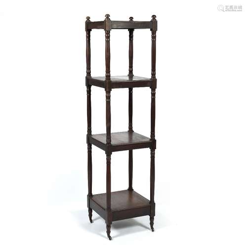 Mahogany four tier whatnot 19th Century, on original castors, 40.5cm across x 165cm high